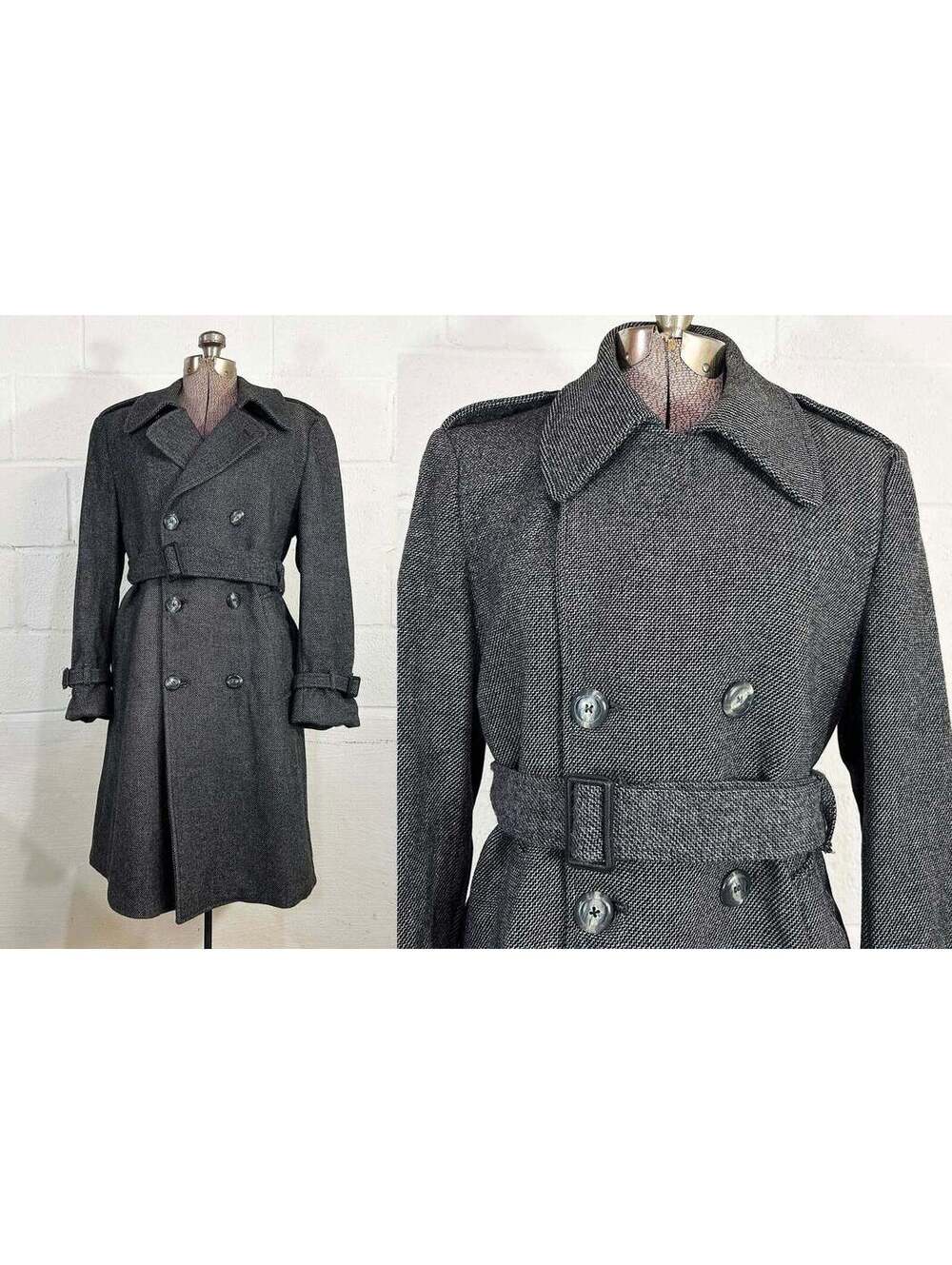 Vintage Tweed Belted Trench Coat Casualcraft Jacket Lined 1970s Medium